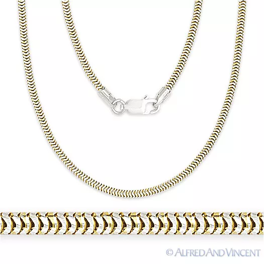 1.9mm Snake Link 925 Sterling Silver 2Tone 14k Yellow Gold-Plated Chain Necklace