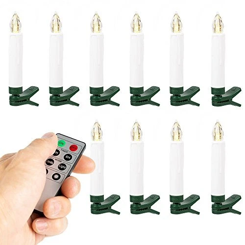 10 3.5" LED Flameless Flickering Taper Clip-On Battery Operated Candles,