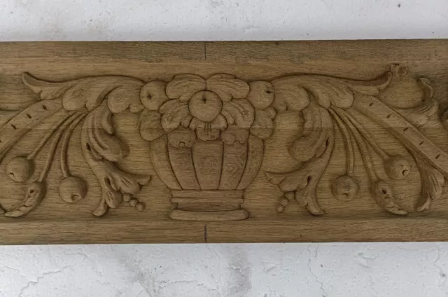 Antique French hand Carved Wooden Door Panel Pediment Reclaimed Architectural Fl 2
