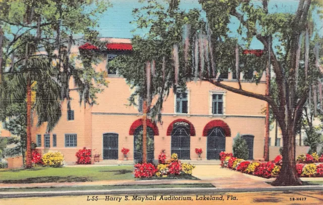 Harry S. Mayhall Auditorium Hotel Lakeland FL Florida Downtown Vtg Postcard U8