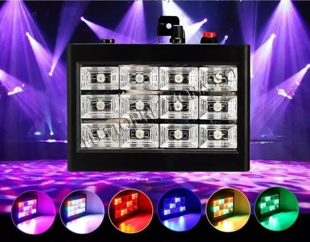 Faro 12 led rgb faretto luci effetti strobo da discoteca lampada stroboscopica