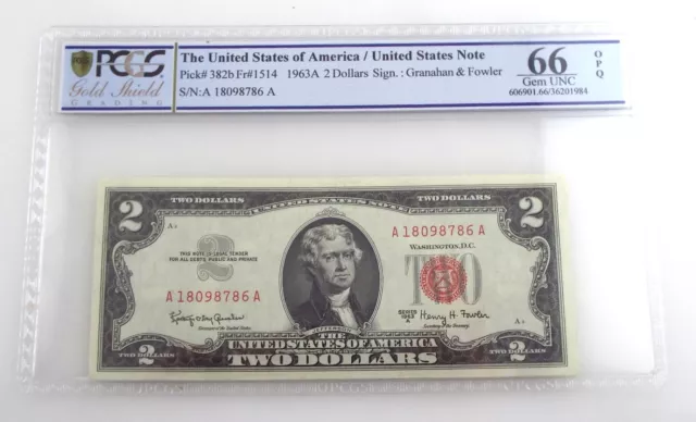 1963A - $2 Red Seal Legal Tender Note - Gem Unc 66 - PCGS ~#6438