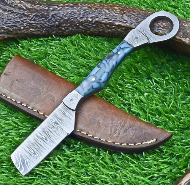CUSTOM HAND MADE DAMASCUS STEEL STRAIGHT RAZOR KNIFE Best Gift For Men EX-8040