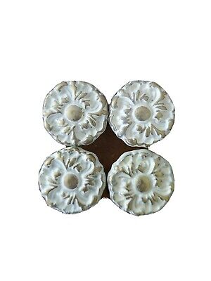 Set of 4 Vintage French Provincial Style Gold Cream Floral Knobs Pulls Handles