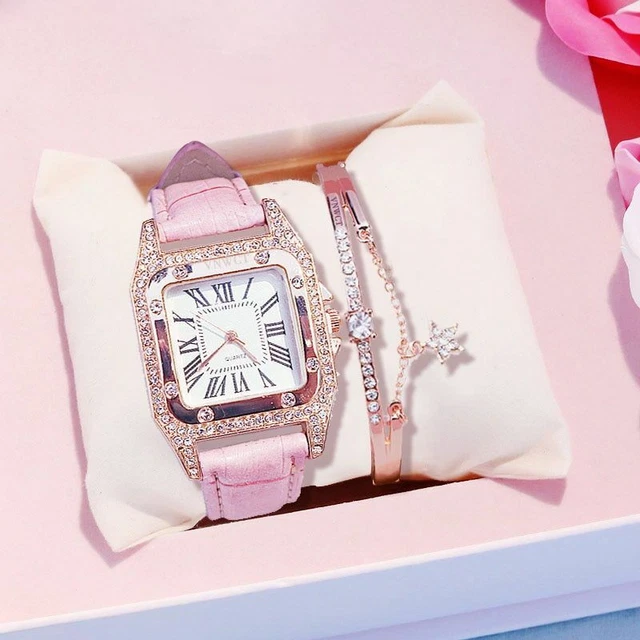Womens Watch Quartz Bracelet Set Starry Ladies Wrist Watche Casual Leather Gifts
