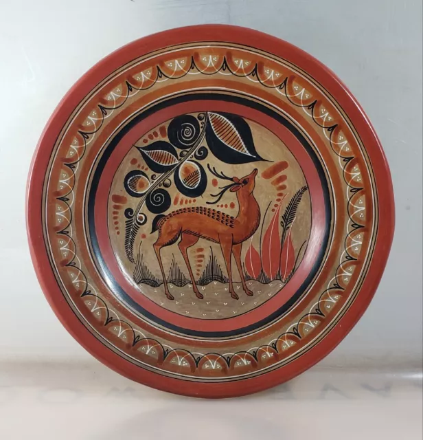 Vintage Mexican Folk Art Tonala Pottery Plates Wall Plaque Chargers - a pair