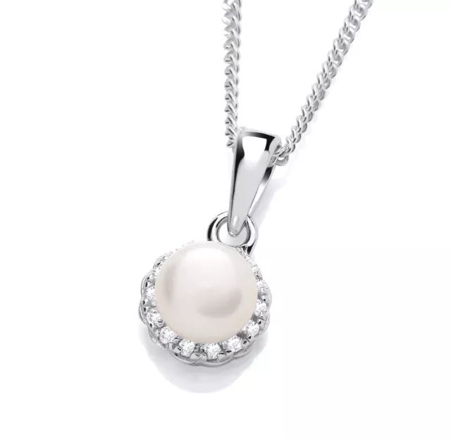 925 Sterling Silver Freshwater Pearl & Cz Pendant Necklace + 16 18 20 inch Chain