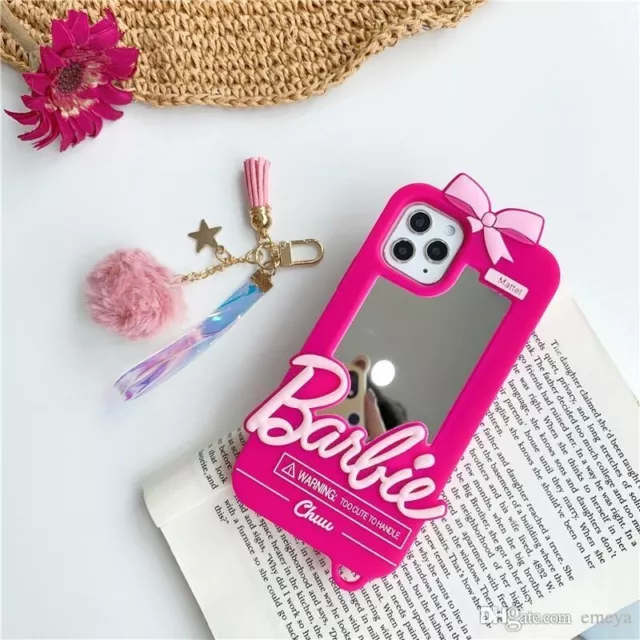 NEU Barbie Doll Mattel Phone Case - Mirror Pink Fluffy Pendant  Movie iPhone