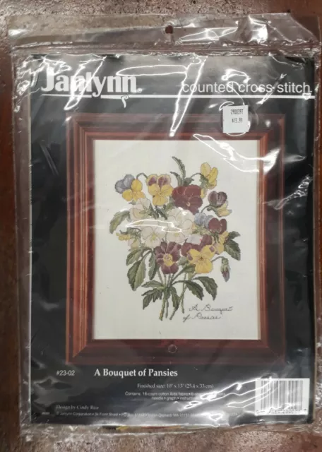 Janlynn Counted Cross Stitch Kit "A Bouquet of Pansies" New, Unopened Bargain!