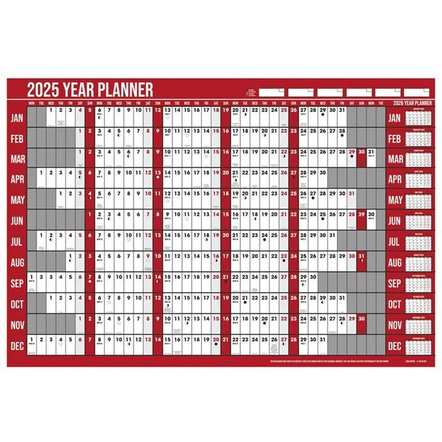 2025 WALL PLANNER Year Calendar A1 Large Laminated Office Dry Wipe Pen
