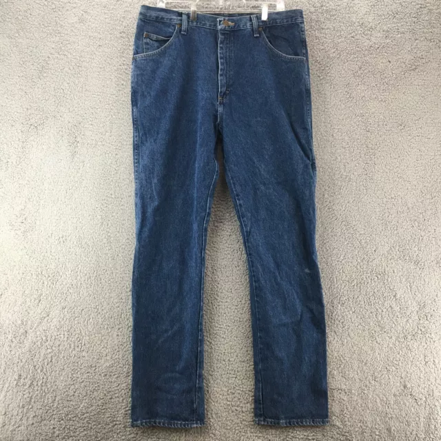 Wrangler Straight Leg Jeans Mens 38x34 Regular Fit Blue Denim 5 Pockets Button