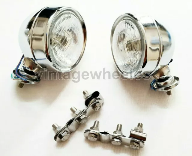 Lambretta Vespa Universal 12v 4" 2 Clear Spot Light & Stainless Steel Bracket