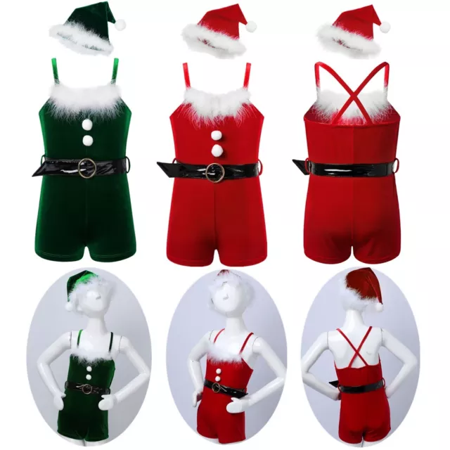 Abito Festa Bambine Fantastico Babbo Natale Morbide Aiuto Costume Festival Natale Leotard