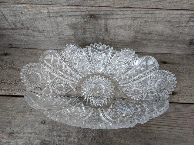 Large ABP Cut Glass Platter American Brilliant Unusual Platter Bowl Dish