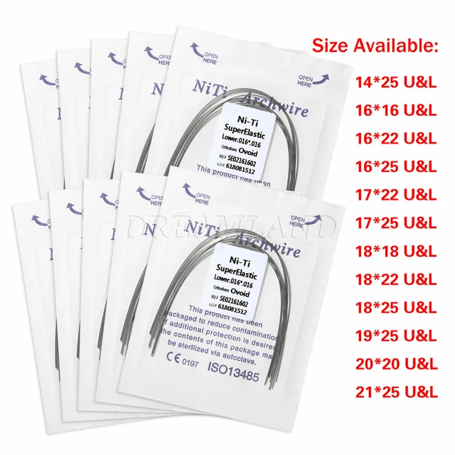 10 Packs Alambre de Arco Dental de Ortodoncia Super Elástico Niti Rectangular