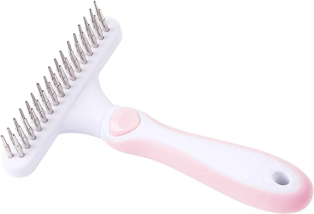 Pet Grooming Brush - Double Row Shedding and Dematting Undercoat Rake Comb for D