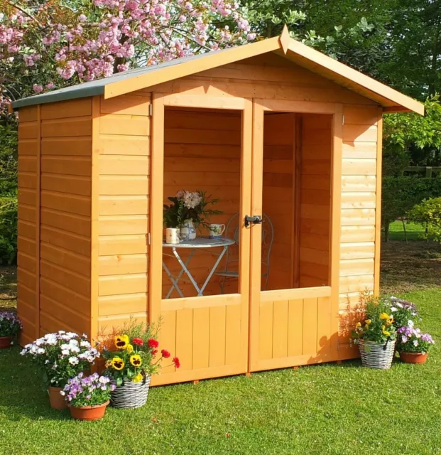 SUMMERHOUSE GARDEN SUN ROOM OFFICE SHIPLAP WOODEN DOUBLE DOOR APEX 7ft x 5ft 7x5