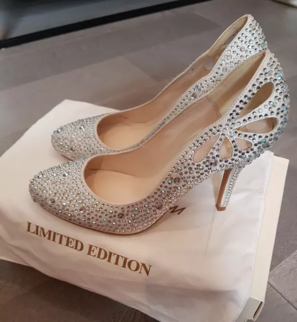 Jenny Packham Ivory Satin Rhinestone High Heels UK 4 (EU37)