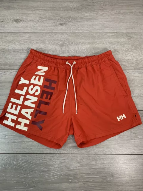 Helly Hansen Mens Large Swim Shorts Red Spell Out Logo Elastic Waistband