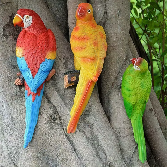 Resin Parrot Bird Ornament Outdoor Garden Tree Statue Lawn Sculpture C3J3
