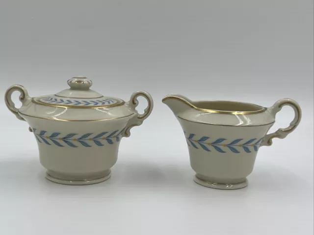Syracuse China Old Ivory Sherwood Blue Laurel Sugar Bowl & Creamer