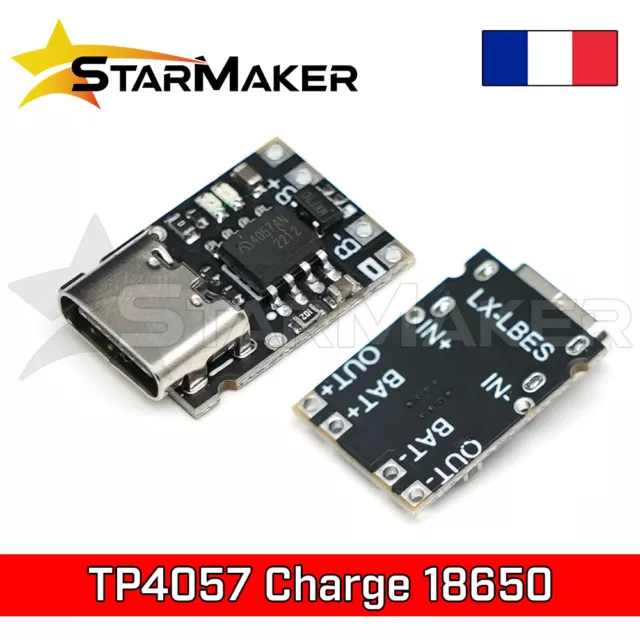 TP4057 Module chargeur 18650 batterie LiPo Lithium 1A + protection décharge 4A