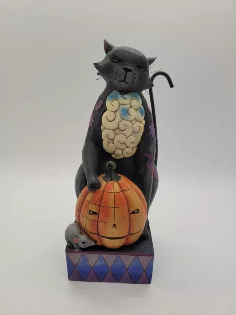 Jim Shore Scaredy Cat Figurine Sculpture 7" Tall Black Cat Pumpkin Mouse 2009
