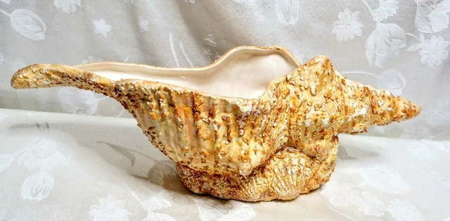 Conch Shell Planter Vintage Artistic Nautical Piece Ceramic Base Art Deco Unique 2