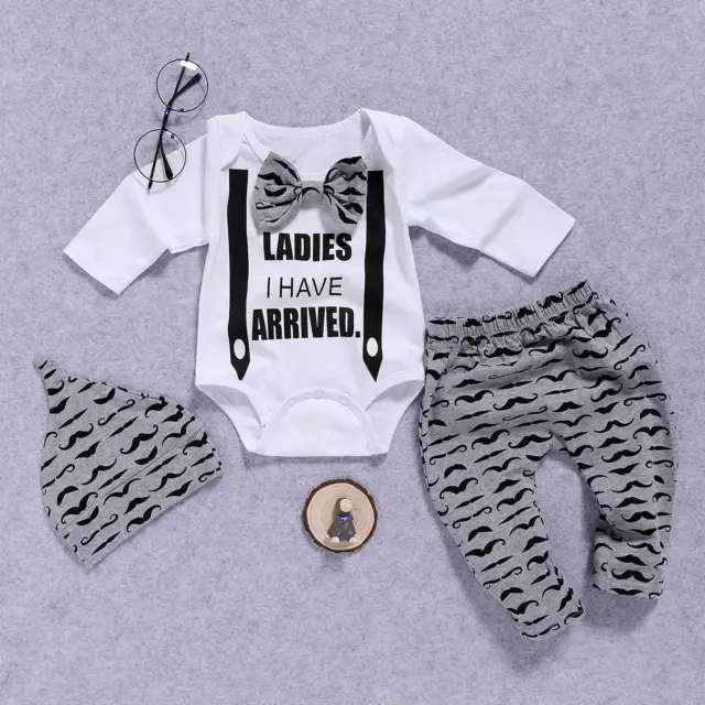 Newborn Infant Baby Boy Gentleman Clothes Romper Tops+Pants+Hat 3PCS Outfits Set