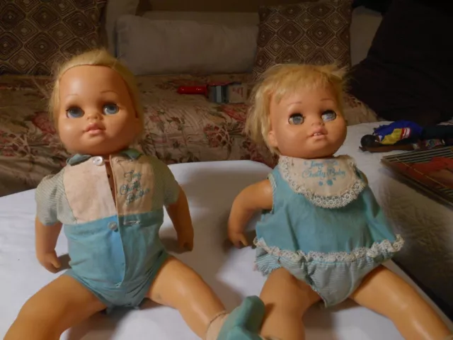 Mattel Vintage Tiny Chatty Baby Girl & Boy Dolls 1962-String/No Sounds