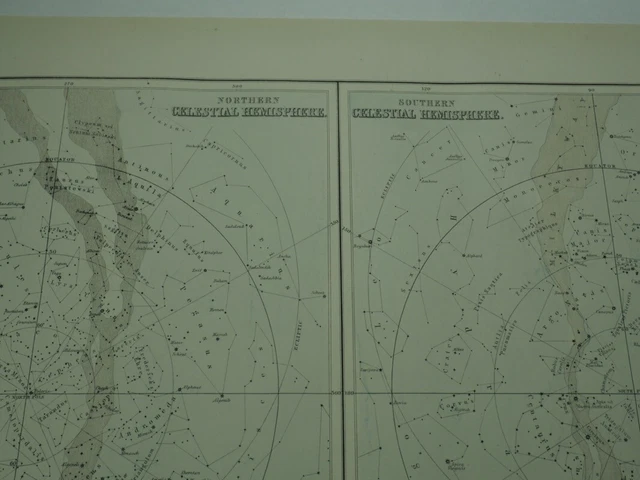 Star Maps Celestial Hemispheres Edinburgh Black 1853 Tinted
