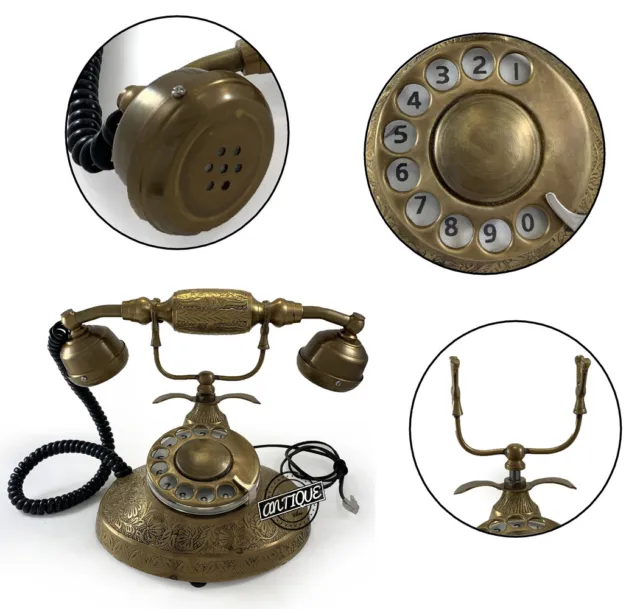 Vintage Rotary Dial Phone Brass Antique Telephone European Style Maharaja Decor.