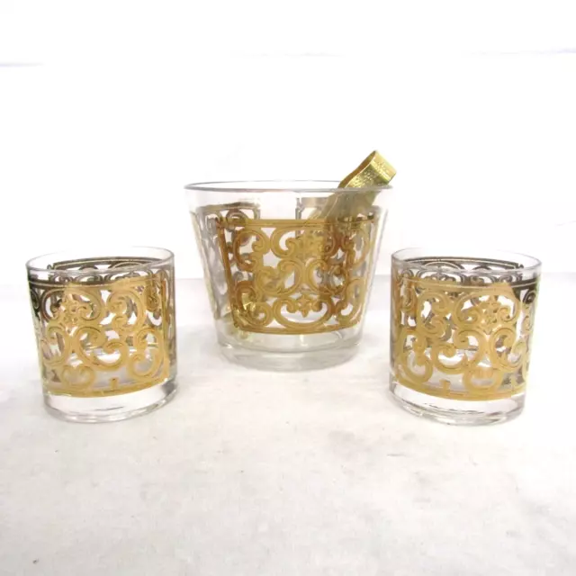 George Briard Whiskey Low Ball Glasses Set of 2 & Glass Ice Bucket George Briard Whiskey Low Ball Glasses Set of 2 & Glass Ice Bucket