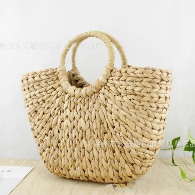 Sac à Main Paille Rotin Bucket - Style Boho été Plage - Taille Medium Multicolore - Neuf Avec étiquettes