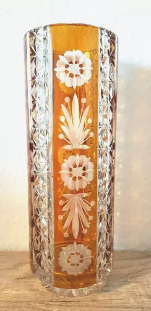 Große Art Deco Glas Vase mit sehr schönem Dekorschliff wunderschön (J334)