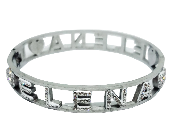 Bracelet Women's Rigid With Name Stainless Steel Silver with Zircons