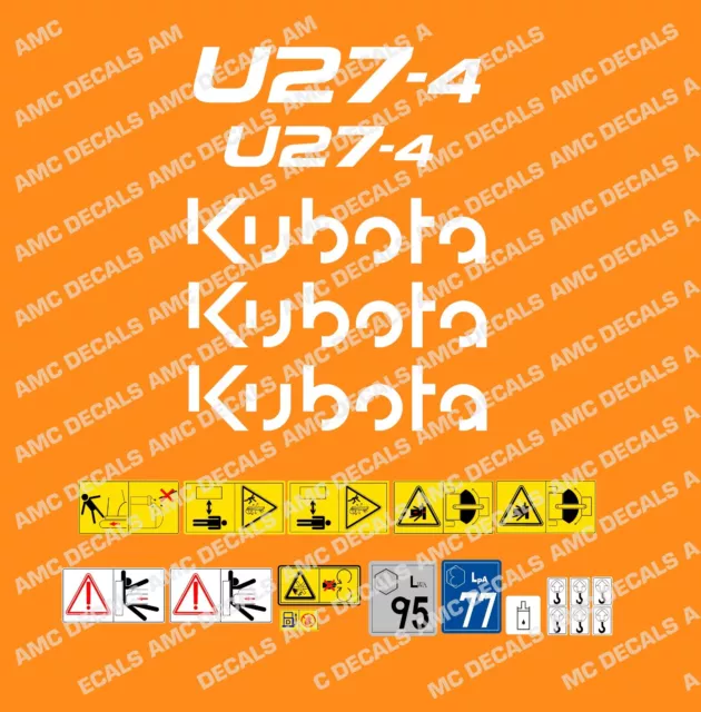 Kubota U27-4 Mini Digger Decal Sticker Set With Safety Warning Signs