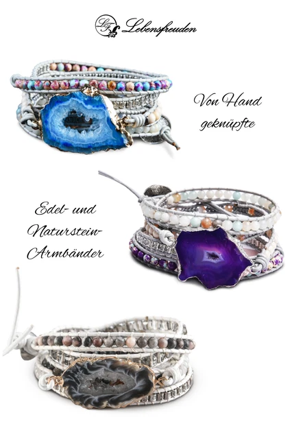 Lebensfreuden Damen Edelstein-Perlenarmband -Kette & -Wrap "Boho weiß" mit Geode