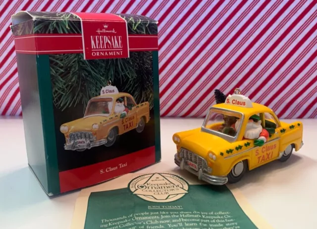 CUTE Hallmark Keepsake Ornament S. Claus Taxi 1990 QX468-6 Santa in Yellow Cab