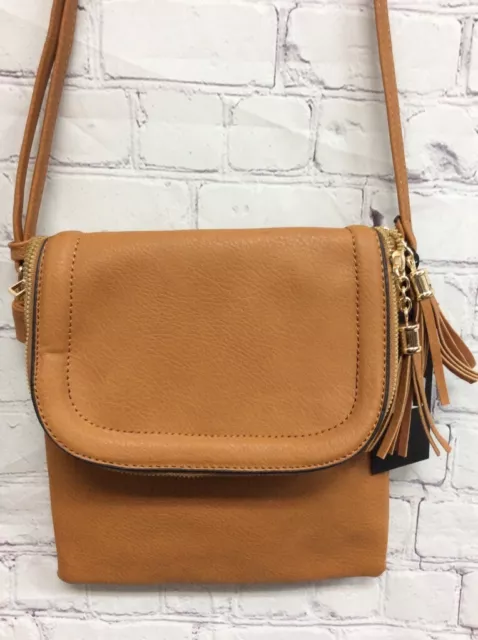 Deluxity Womens Crossbody Bag Brown Inner Pockets Tassel Adjustable Strap S New