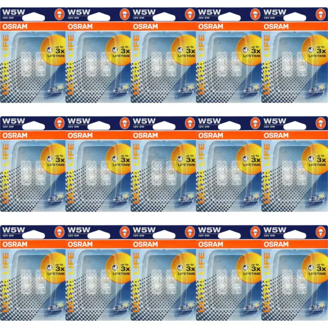 15x Osram W5W 12V 5W Halogen Ultra LIFE Blister Set 2 Stück Birne 2825ULT-02B