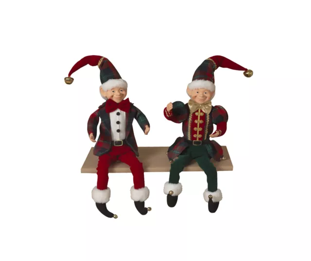 16& TALL CHRISTMAS 2Pc Traditional Elf Elves Shelf Sitters Classic ...