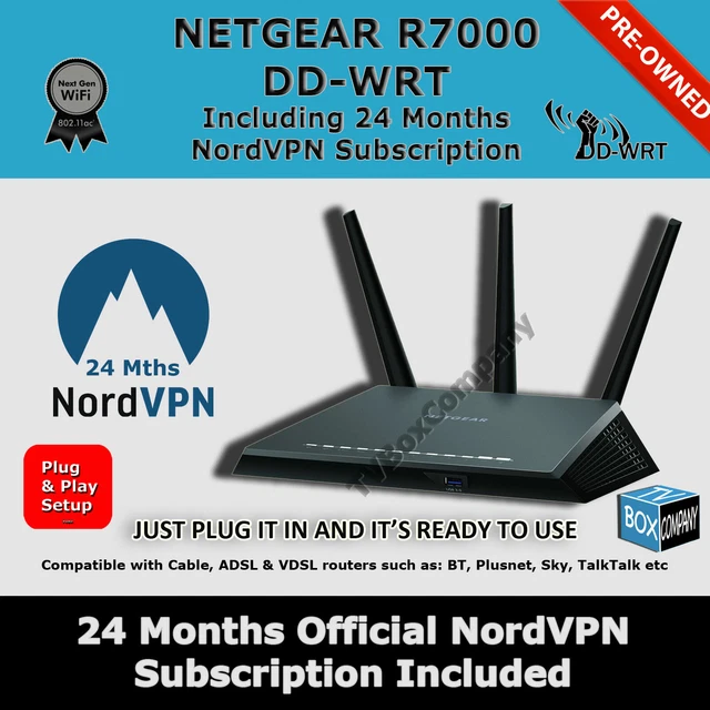 NETGEAR R7000 DDWRT VPN ROUTER WIRELESS OPENVPN DD-WRT 1-2 Anno NORDVPN DISPONIBILE