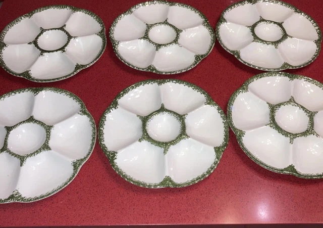 Lot de 6 assiettes à huîtres – Sarreguemines – décor brun