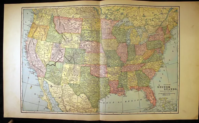 1913 Antique Color Map The United States of America