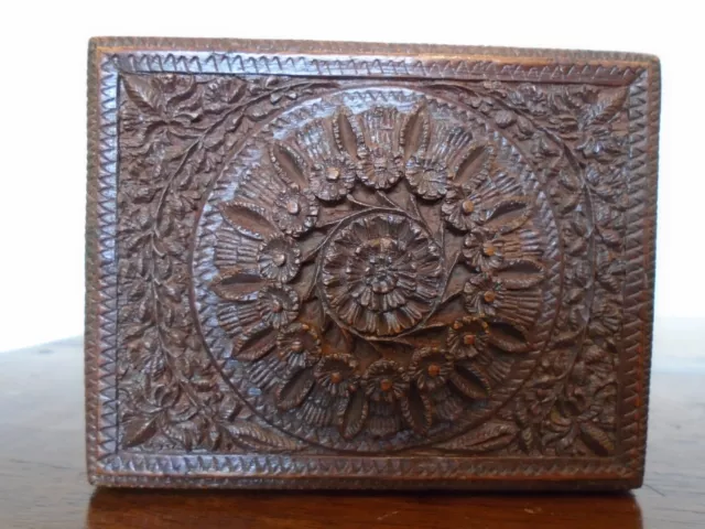 Antique Anglo Indian Intricately Hand Carved Wooden Box