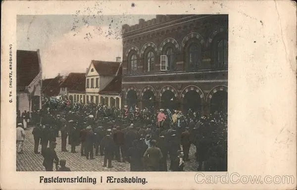 Denmark Fastelavnsridning i Aeroskobing Postcard 10o stamp Vintage Post Card