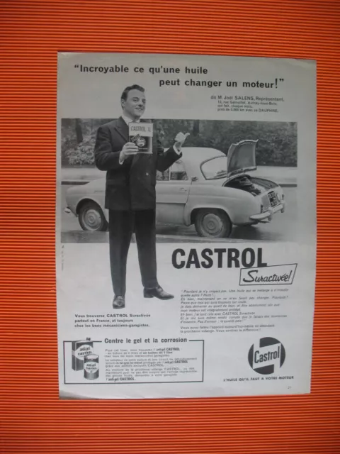 Publicite De Presse Castrol Huile Moteur Pour Renault Dauphine Ad 1960