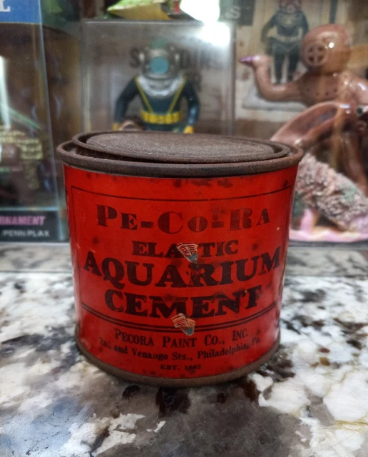 Vintage Old Antique Aquarium Fish Tank Pecora Brand Red Can Of Cement