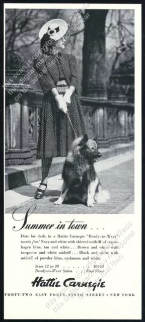 1939 Keeshond photo Hattie Carnegie polka dot dress fashion vintage print ad